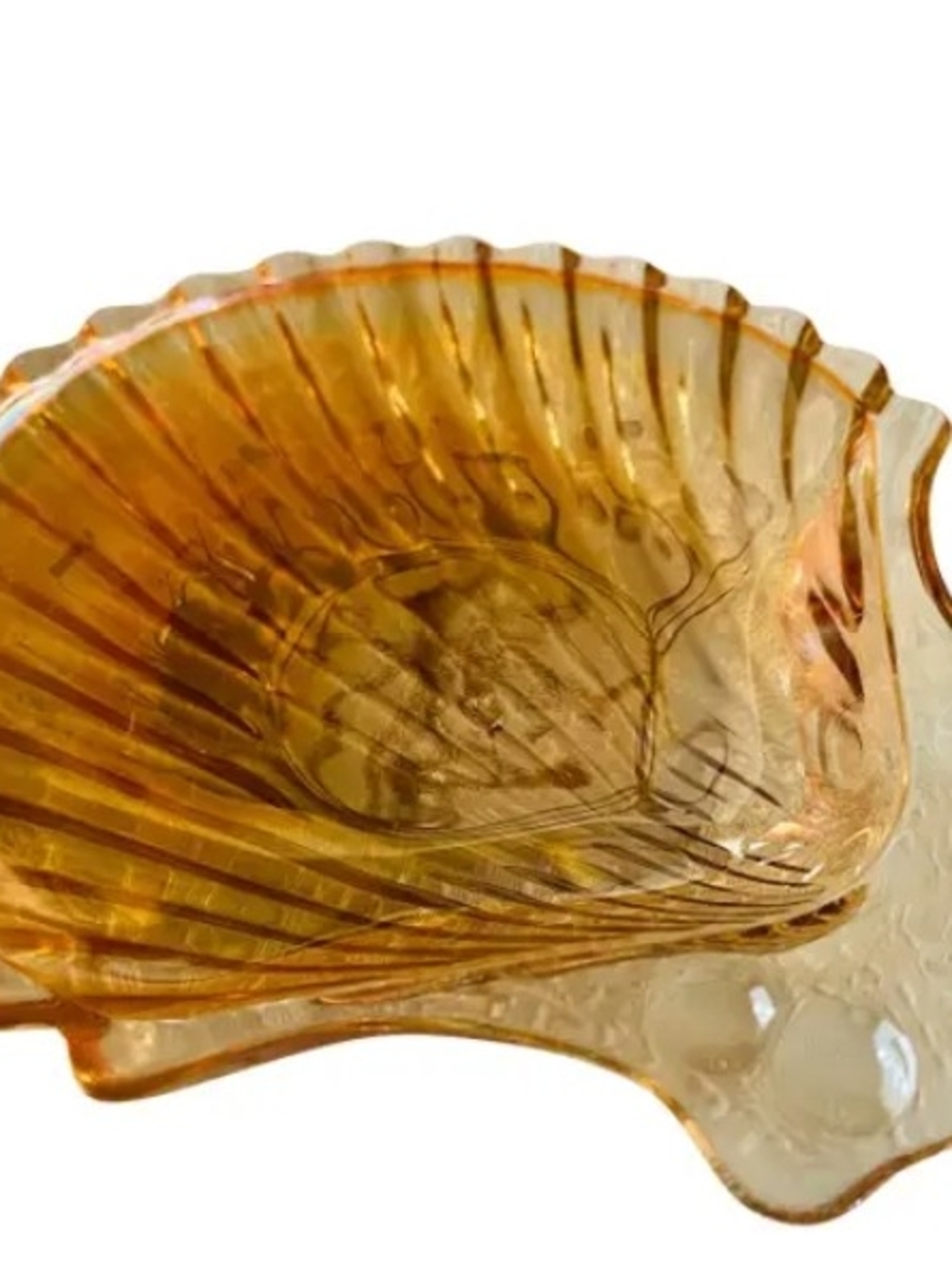 Vintage Amber Carnival Glass Decorative Shell Bowl